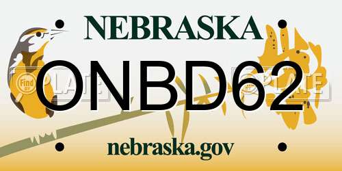 ONBD62 Nebraska License Plate