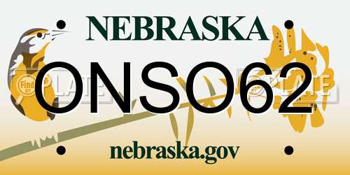 ONSO62 Nebraska License Plate
