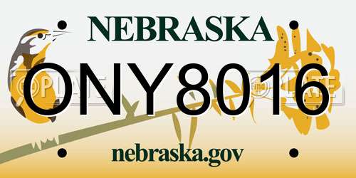 ONY8016 Nebraska License Plate