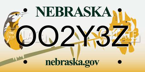 OO2Y3Z Nebraska License Plate