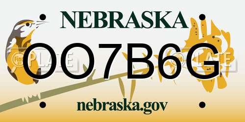 OO7B6G Nebraska License Plate