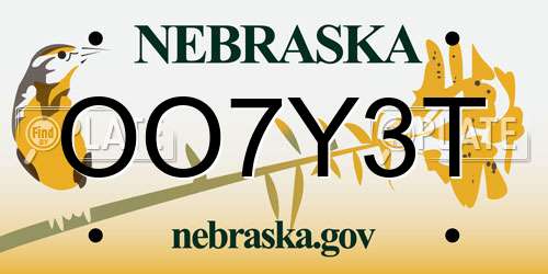 OO7Y3T Nebraska License Plate
