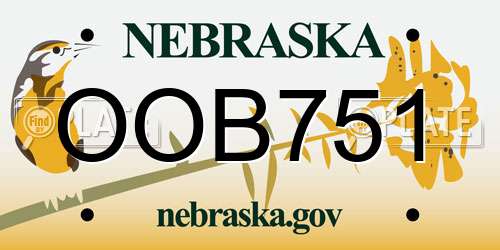 OOB751 Nebraska License Plate