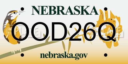 OOD26Q Nebraska License Plate