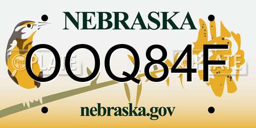 OOQ84F Nebraska License Plate