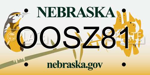 OOSZ81 Nebraska License Plate