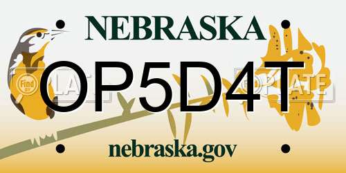 OP5D4T Nebraska License Plate