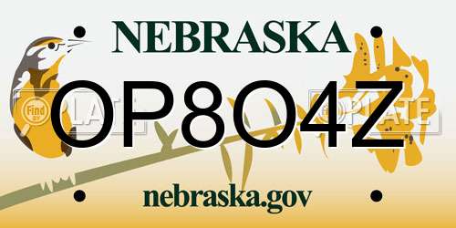 OP8O4Z Nebraska License Plate