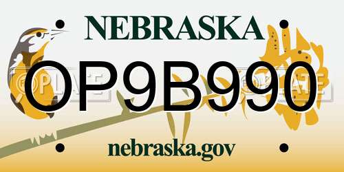 OP9B990 Nebraska License Plate