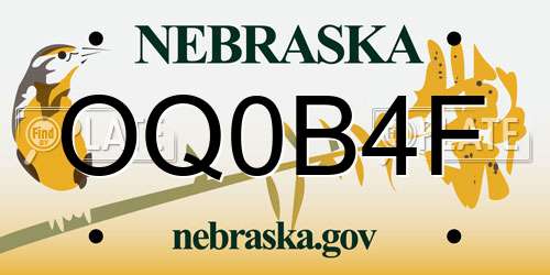 OQ0B4F Nebraska License Plate