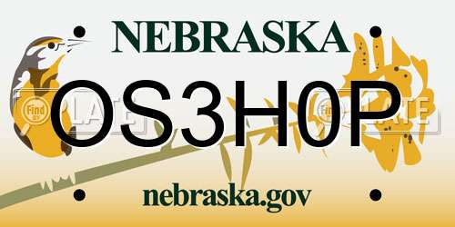 OS3H0P Nebraska License Plate