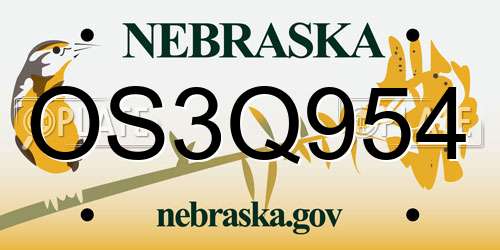 OS3Q954 Nebraska License Plate