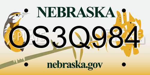 OS3Q984 Nebraska License Plate