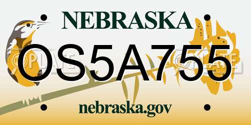 OS5A755 Nebraska License Plate