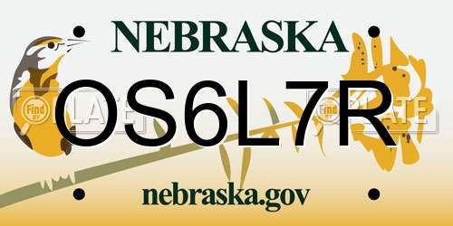 OS6L7R Nebraska License Plate