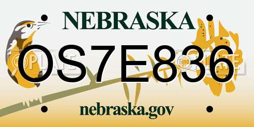 OS7E836 Nebraska License Plate