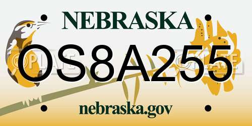 OS8A255 Nebraska License Plate