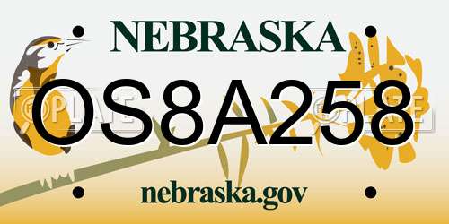 OS8A258 Nebraska License Plate