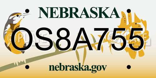 OS8A755 Nebraska License Plate