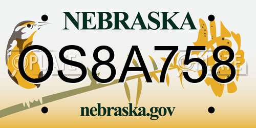 OS8A758 Nebraska License Plate