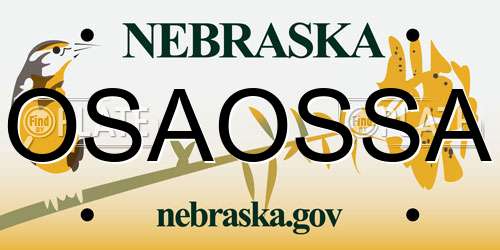 OSAOSSA Nebraska License Plate