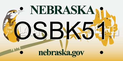 OSBK51 Nebraska License Plate