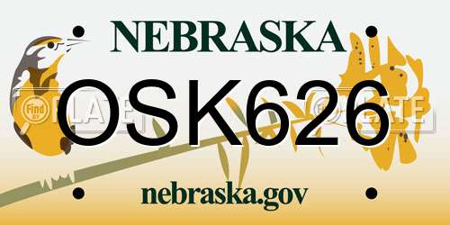 OSK626 Nebraska License Plate