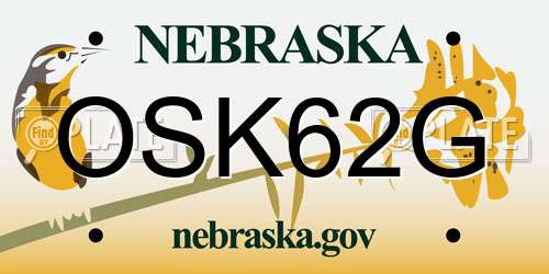 OSK62G Nebraska License Plate