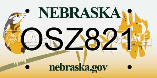 OSZ821 Nebraska License Plate
