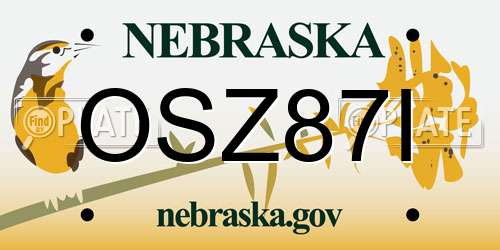 OSZ87I Nebraska License Plate