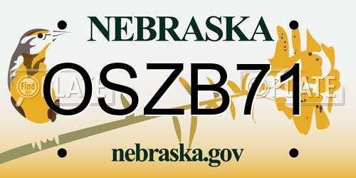 OSZB71 Nebraska License Plate
