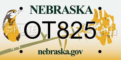 OT825 Nebraska License Plate