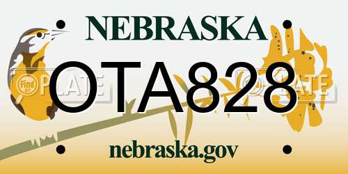 OTA828 Nebraska License Plate