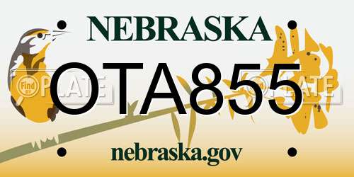 OTA855 Nebraska License Plate