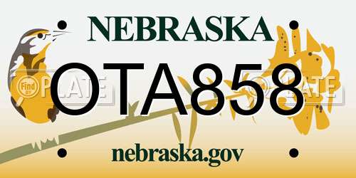OTA858 Nebraska License Plate