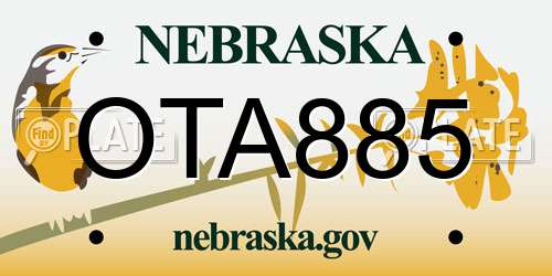 OTA885 Nebraska License Plate