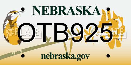 OTB925 Nebraska License Plate