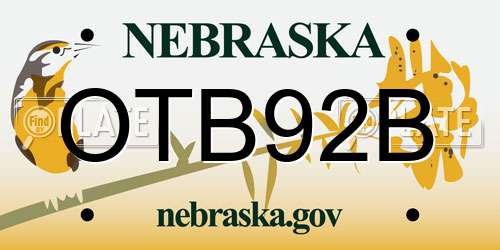 OTB92B Nebraska License Plate