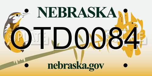OTD0084 Nebraska License Plate