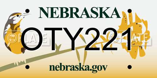 OTY221 Nebraska License Plate