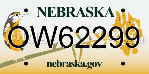 OW62299 Nebraska License Plate