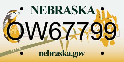 OW67799 Nebraska License Plate