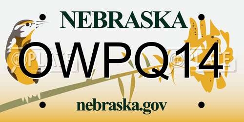OWPQ14 Nebraska License Plate