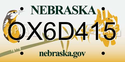 OX6D415 Nebraska License Plate