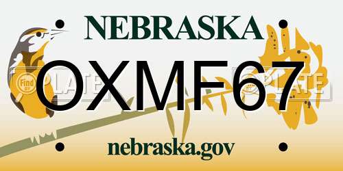 OXMF67 Nebraska License Plate