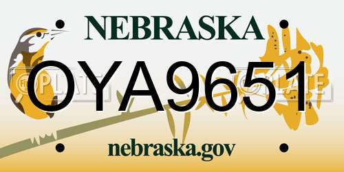 OYA9651 Nebraska License Plate