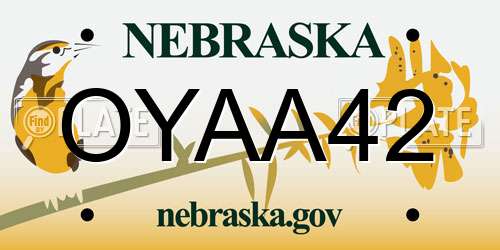 OYAA42 Nebraska License Plate