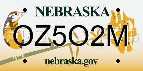 OZ5O2M Nebraska License Plate