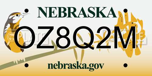 OZ8Q2M Nebraska License Plate