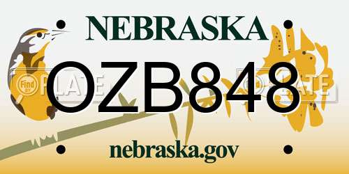 OZB848 Nebraska License Plate